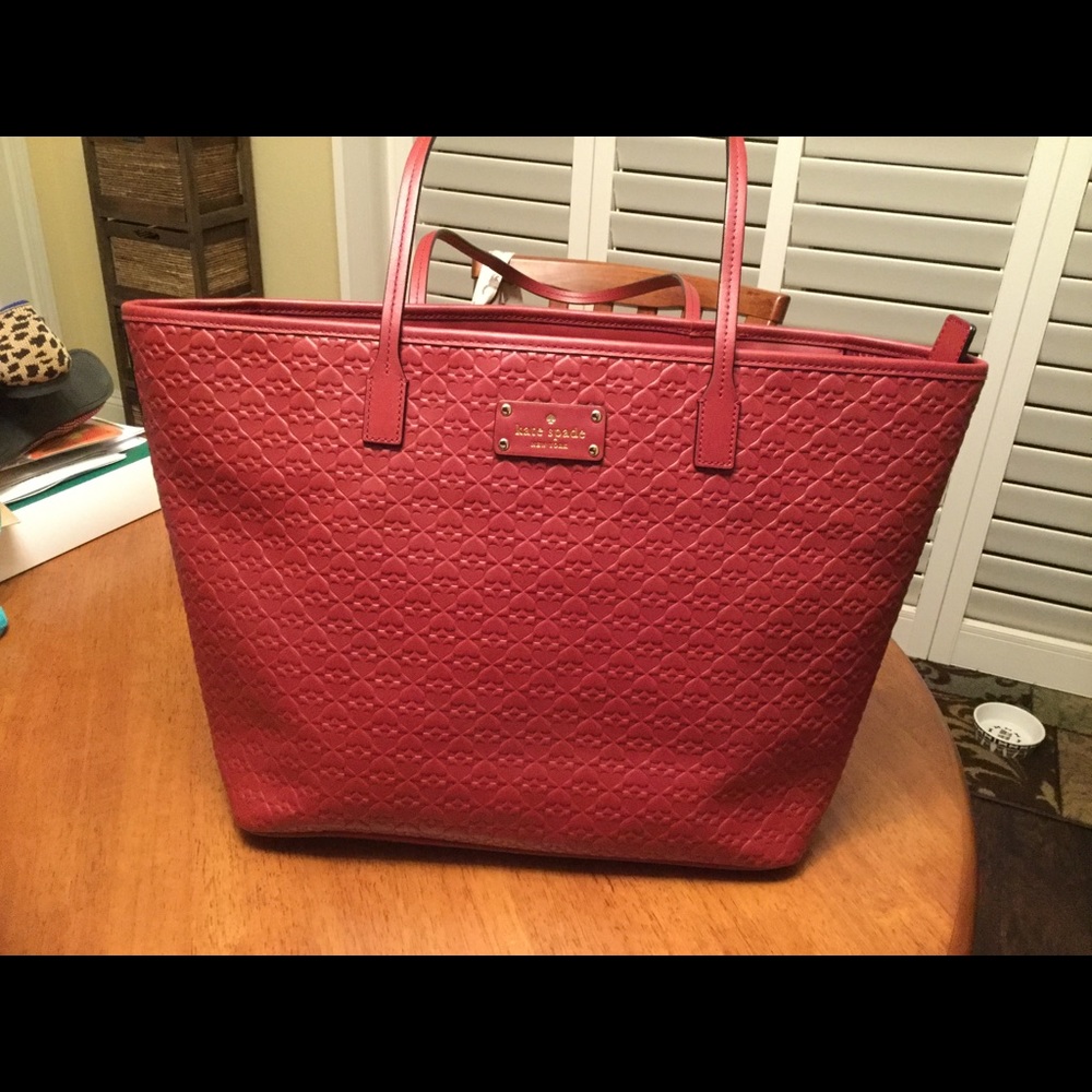 NEW Lovely Red Kate Spade Large Leather Tote!